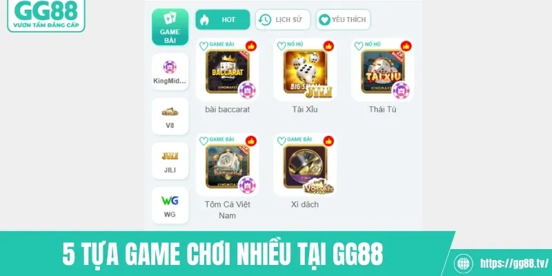 Điểm danh 5 cái tên được chọn chơi nhiều tại game bài GG88